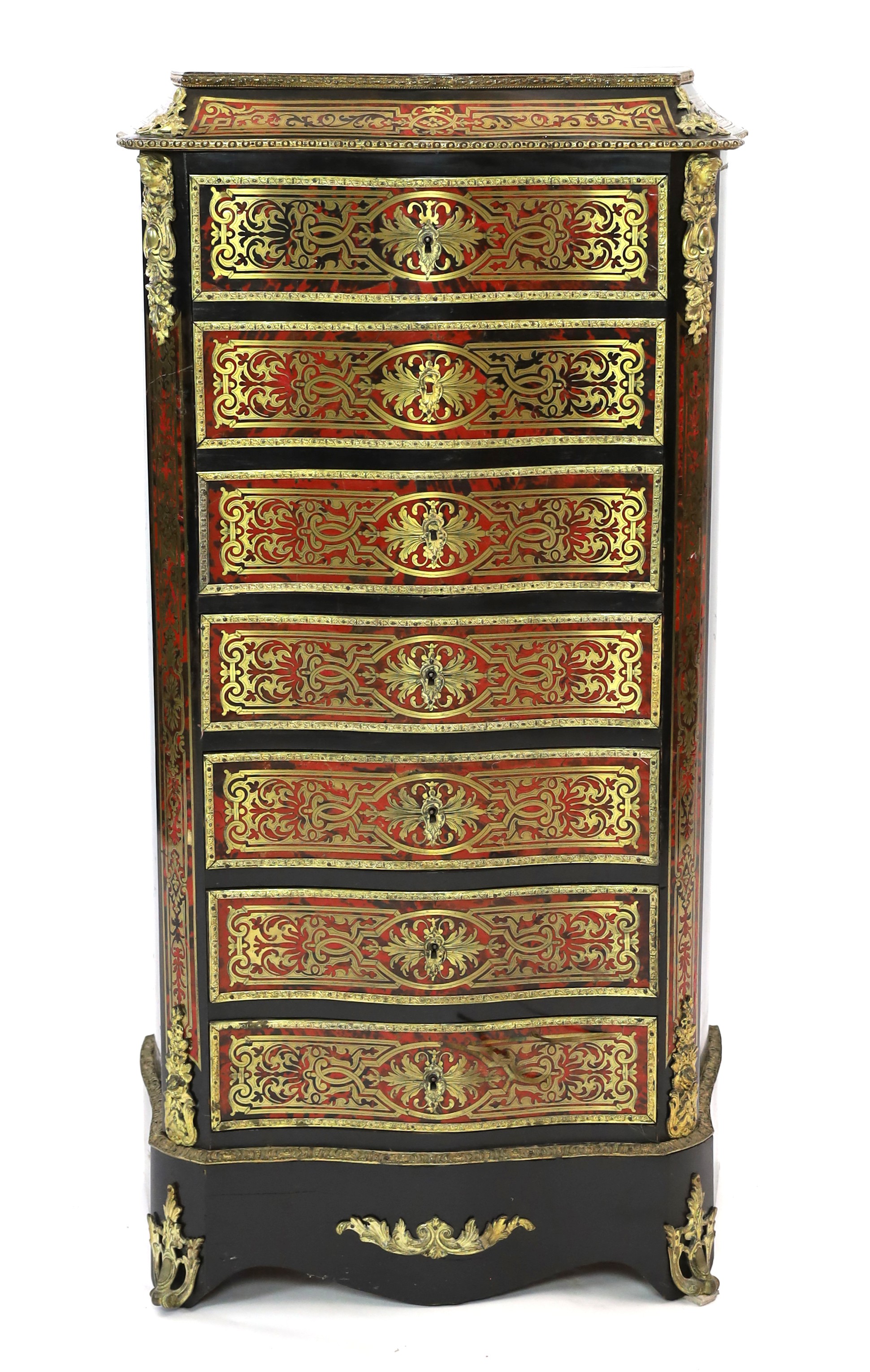 A 19th century French red boulle semanier/escritoire, width 66cm depth 37cm height 122cm